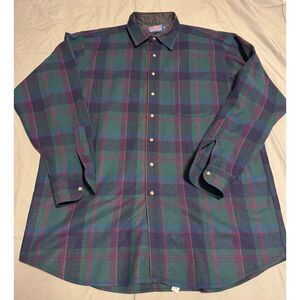 Pendleton Size 2XL Tall Board Plaid Loop Collar USA Made Button Up Vintage